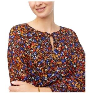 J. Crew Women’s Floral Crinkle Peasant Blouse Top‎ Size Small Feminine Colorful